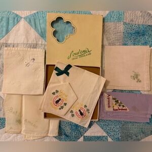 5 Vintage Hand-Embroidered Irish Handkerchiefs (Lot) - In Vintage Gift Box